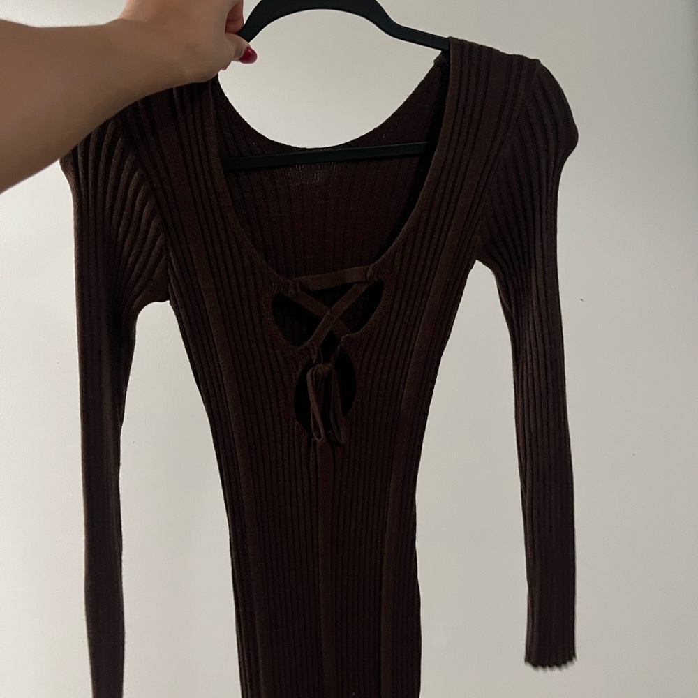 PrettyLittleThing Brown Ribbed Maxi Dress